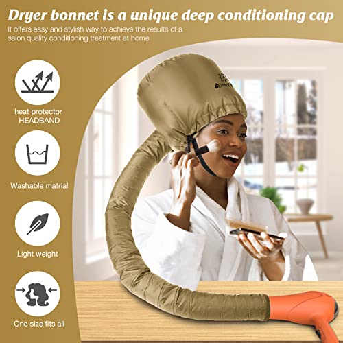 Amzpic Bonnet Hood Hair Dryer Attachment - Soft, Adjustable Extra Large Bonnet Hair Dryer for Speeds Up Drying Time at Home, Easy to Use for Styling, Curling and Deep Conditioning (Gold) - Image 4