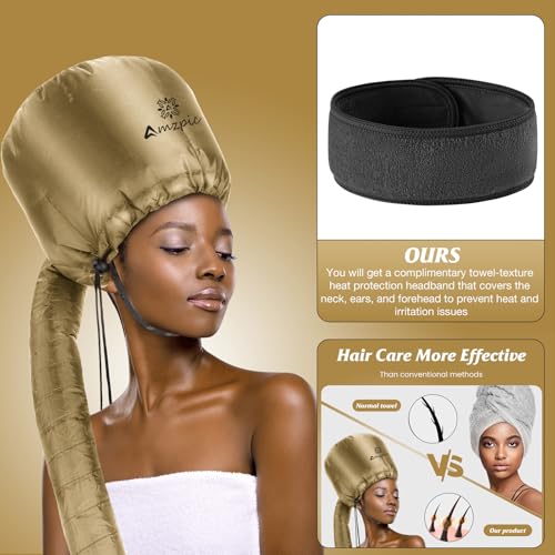 Amzpic Bonnet Hood Hair Dryer Attachment - Soft, Adjustable Extra Large Bonnet Hair Dryer for Speeds Up Drying Time at Home, Easy to Use for Styling, Curling and Deep Conditioning (Gold) - Image 3