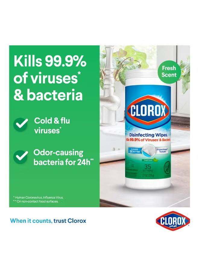 Clorox Disinfecting Fresh Scent Wet Wipes 35 Count Green - Image 2