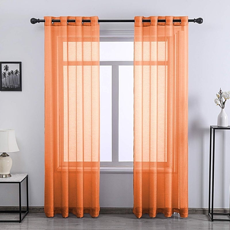 DONREN Orange Sheer Curtains for Bedroom 96 Inch Long Voile Curtain Luxury Soft Textured Sheer Window Drapes 1 Pair - Image 1