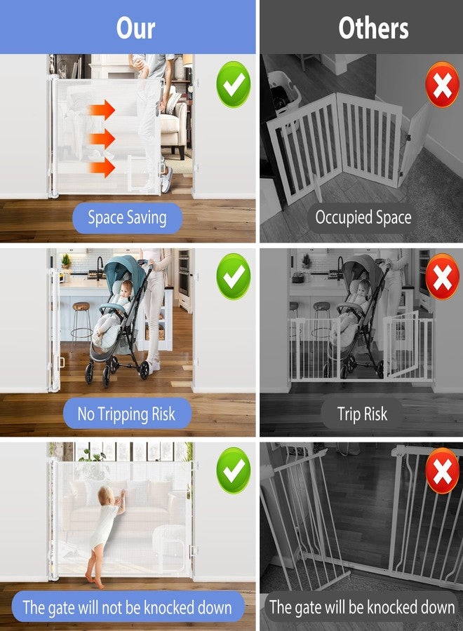 BETERTEK بوابة أطفال قابلة للسحب مع باب للقطط بعرض 55 بوصة بوابة أطفال قابلة للسحب للسلالم بوابة شبكية للأطفال مع باب للحيوانات الأليفة بوابة قابلة للسحب للكلاب للمنزل بوابة قابلة للسحب للحيوانات الأليفة مع باب بوابات أمان للأطفال الصغار - Image 5