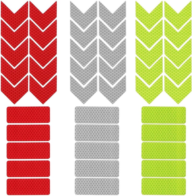 Piriuuo Pack of 60 Reflector Stickers, Reflector Stickers, Safety Warning Tape, Reflective Tape, Self-Adhesive Safety Stickers for Bicycle, Helmets, Pushchairs, Motorcycles, Scooters, Car, 3 Colours - Image 1