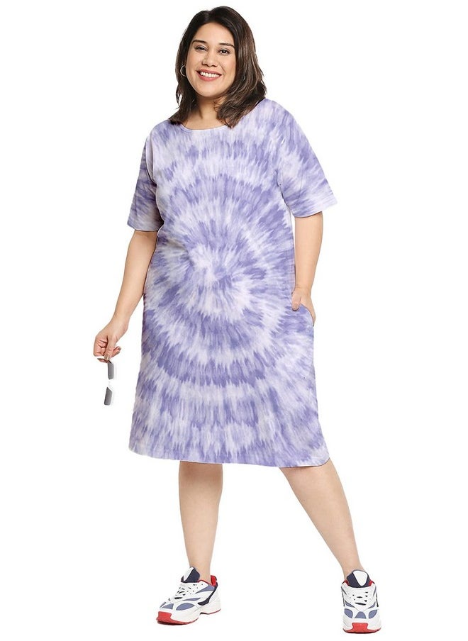 Wear Your Opinion - Wear Your Opinion Women's Plus Size Tie Dye Knee Length T-Shirt Dress(Lilac Td, 3Xl) - Image 1