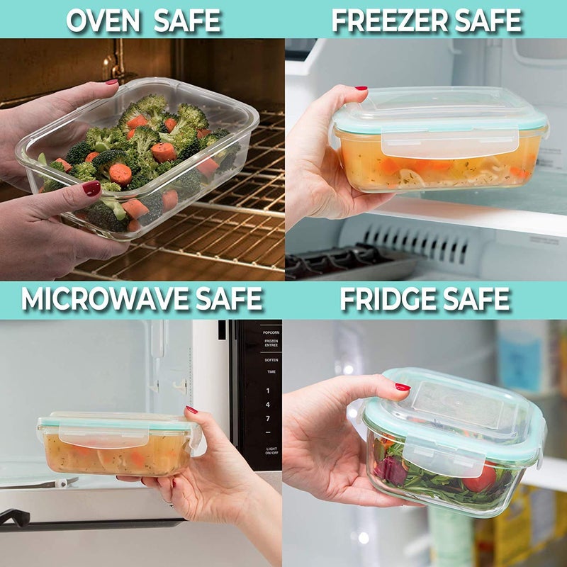 Shopeum Rectangular Glass Storage Bowl Set Borosilicate Meal Prep Airtight StorageServing Food Containers Lids Lunch Tiffin Box Rectangle Container BPA Free Leakproof Seal Snap Lock 1000ML - Image 2