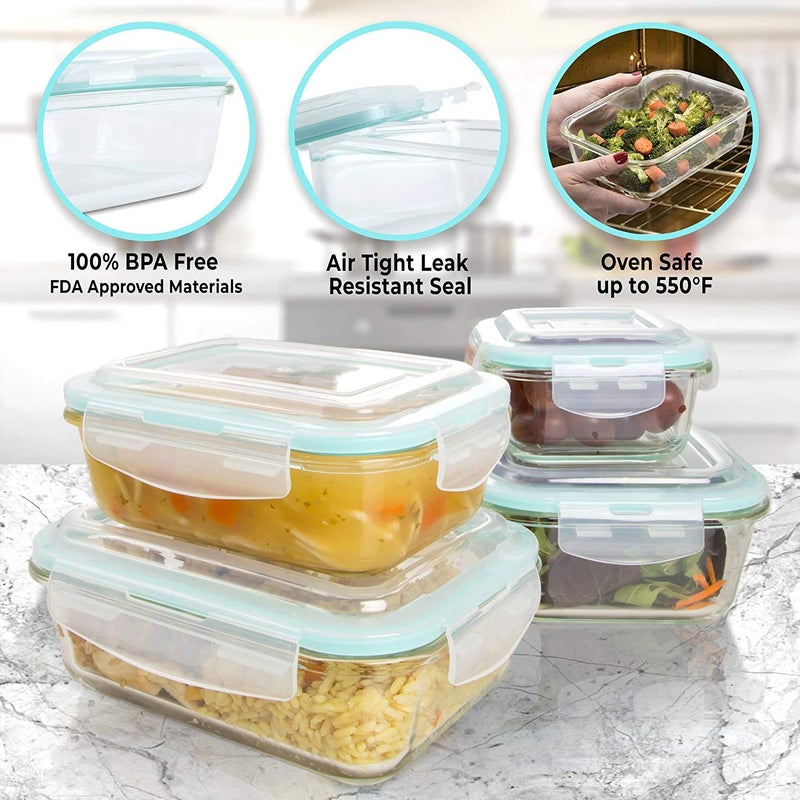 Shopeum Rectangular Glass Storage Bowl Set Borosilicate Meal Prep Airtight StorageServing Food Containers Lids Lunch Tiffin Box Rectangle Container BPA Free Leakproof Seal Snap Lock 1000ML - Image 5