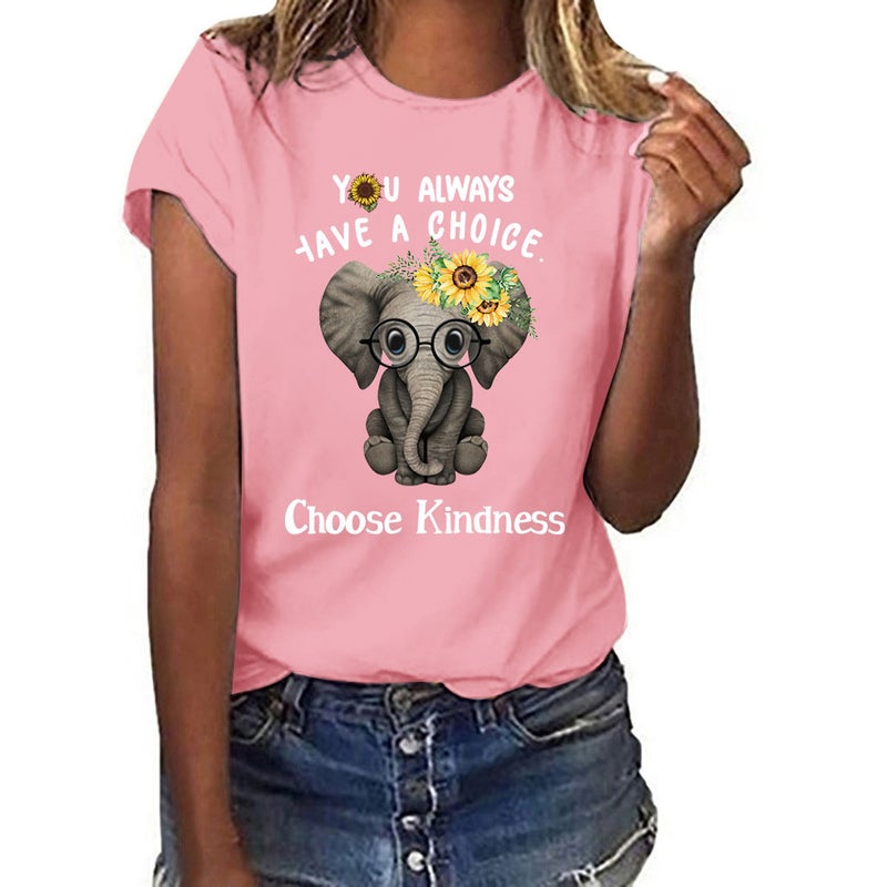 You Always Have Have Cholce Choose Kindness Elephant Sunflower Printed Short Sleeve T-Shirt - Image 4