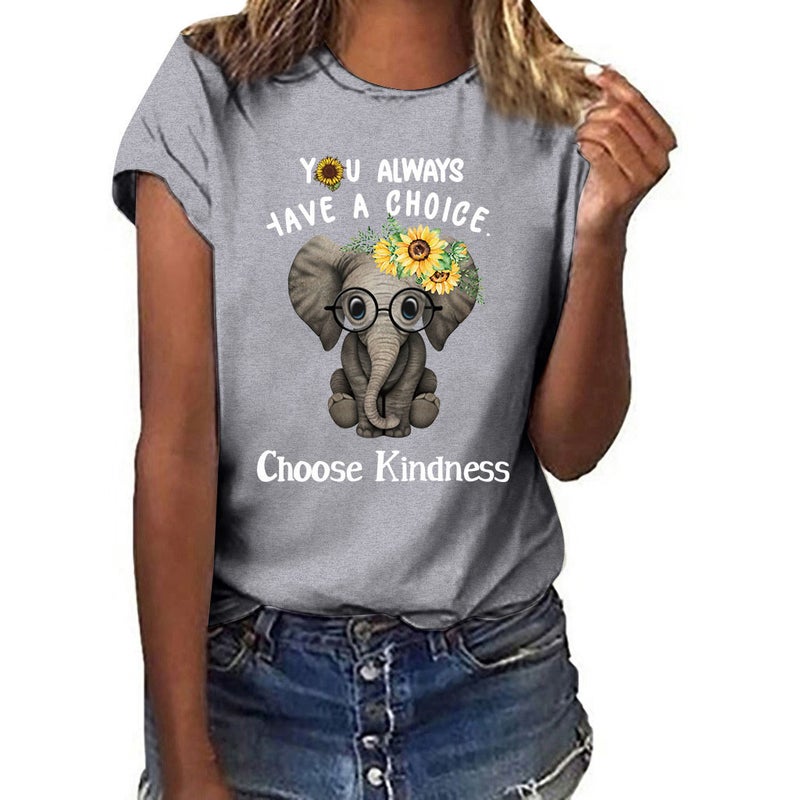 You Always Have Have Cholce Choose Kindness Elephant Sunflower Printed Short Sleeve T-Shirt - Image 5