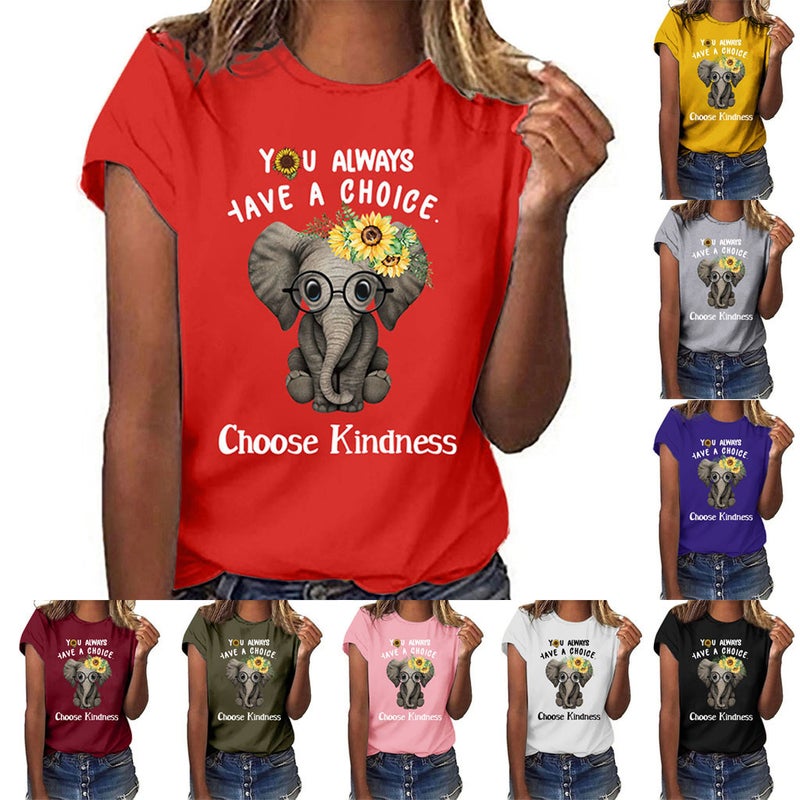 You Always Have Have Cholce Choose Kindness Elephant Sunflower Printed Short Sleeve T-Shirt - Image 2