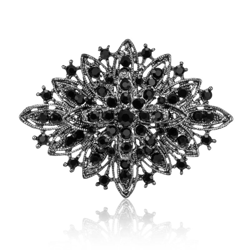 HAISWET Vintage Art Deco Crystal Rhinestone Brooch Pin for Women Black - Image 1