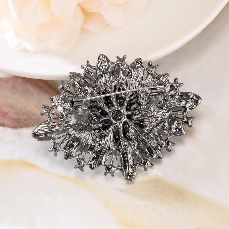 HAISWET Vintage Art Deco Crystal Rhinestone Brooch Pin for Women Black - Image 4