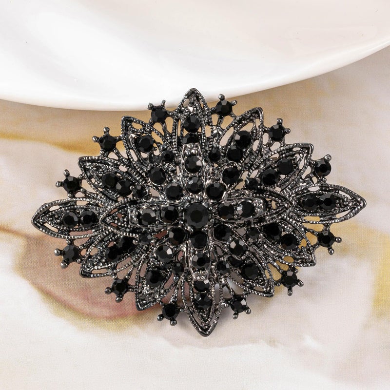 HAISWET Vintage Art Deco Crystal Rhinestone Brooch Pin for Women Black - Image 3