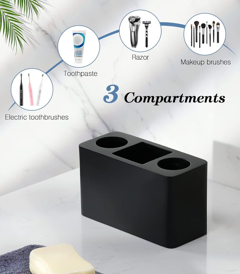 Luxspire Toothbrush Holder, 3 Slots Electric Toothbrush and Toothpaste Holder, Resin Bathroom Countertop Storage Bathroom Accessories Toothbrush Stand for Vanity Counter Organizer Caddy - Black - Image 2