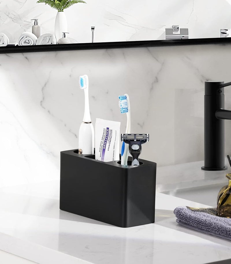 Luxspire Toothbrush Holder, 3 Slots Electric Toothbrush and Toothpaste Holder, Resin Bathroom Countertop Storage Bathroom Accessories Toothbrush Stand for Vanity Counter Organizer Caddy - Black - Image 3