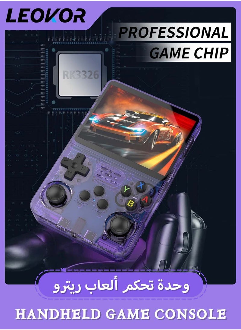 LEOKOR - R36S Handheld Retro Gaming Console,Handheld Game Linux System with 64G TF Card,Support 15000+ Games,3.5-inch Portable Rechargeable Open Source Game Console Emulator (Purple) - Image 1