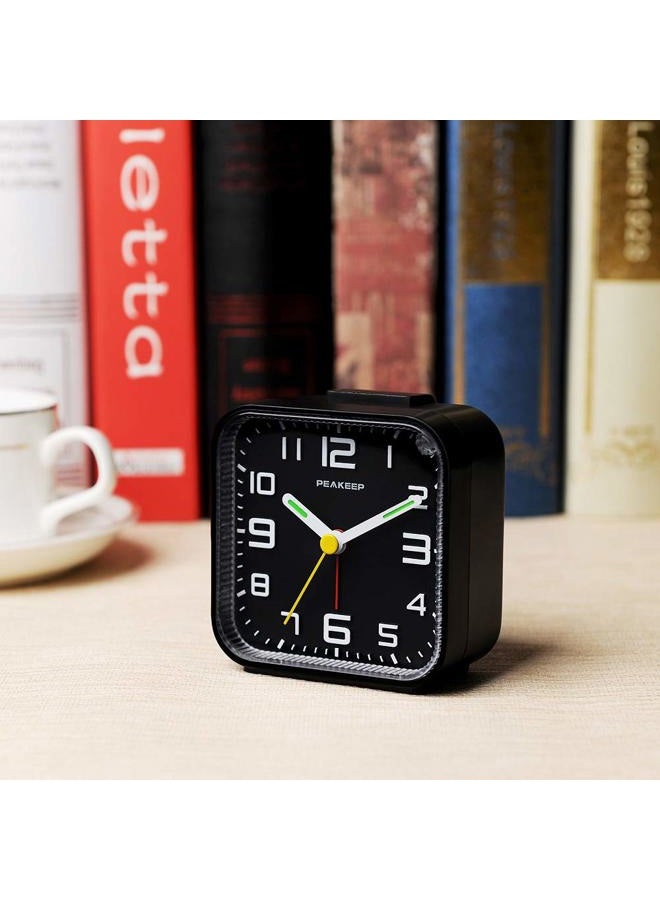 Peakeep 3D Numbers No Tick-Tock Analog Alarm Clock with Classic Beep Sound, Snooze, Manual Light and Battery Powered Small for Travel (Black-3D) - Image 4
