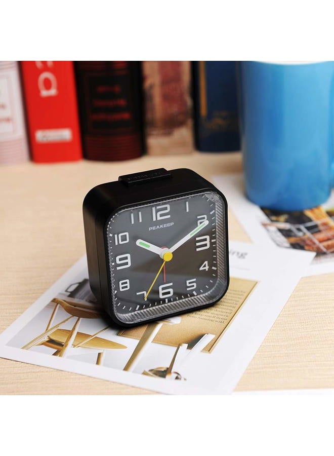 Peakeep 3D Numbers No Tick-Tock Analog Alarm Clock with Classic Beep Sound, Snooze, Manual Light and Battery Powered Small for Travel (Black-3D) - Image 5
