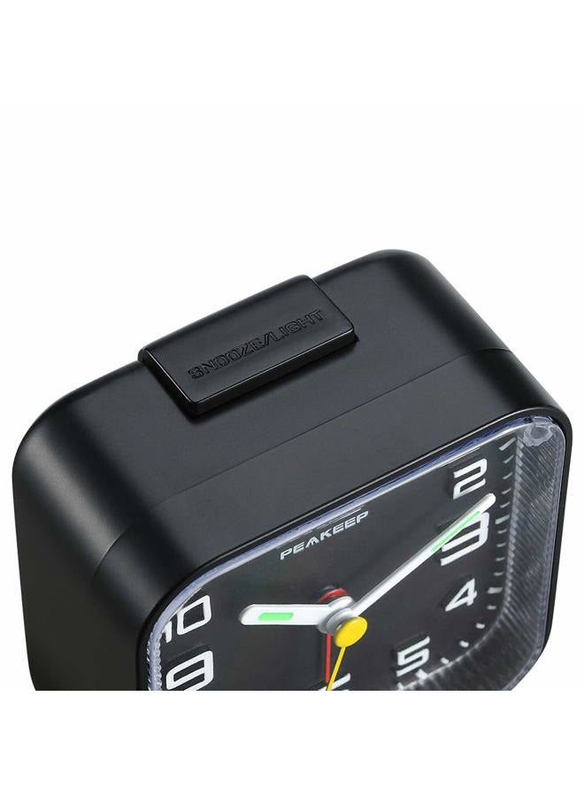 Peakeep 3D Numbers No Tick-Tock Analog Alarm Clock with Classic Beep Sound, Snooze, Manual Light and Battery Powered Small for Travel (Black-3D) - Image 3