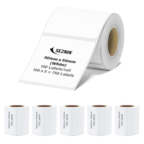 Seznik Thermal Lables, 50mmx50mm Label Roll Paper, 2 inch Self-Adhesive Thermal Paper for Mini Printer (White - 50mmx50mm - 750 Labels) - Image 1