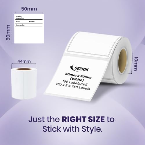 Seznik Thermal Lables, 50mmx50mm Label Roll Paper, 2 inch Self-Adhesive Thermal Paper for Mini Printer (White - 50mmx50mm - 750 Labels) - Image 2