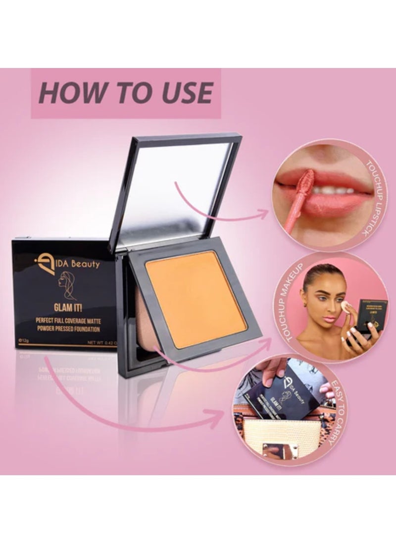 IDA Beauty - Glam It! Perfect Full Coverage Matte Powder Pressed Foundation | 2-in-1 Setting & Foundation | Matte Finish, Long-Lasting, Lightweight | Vegan, Halal, Cruelty-Free - Image 1