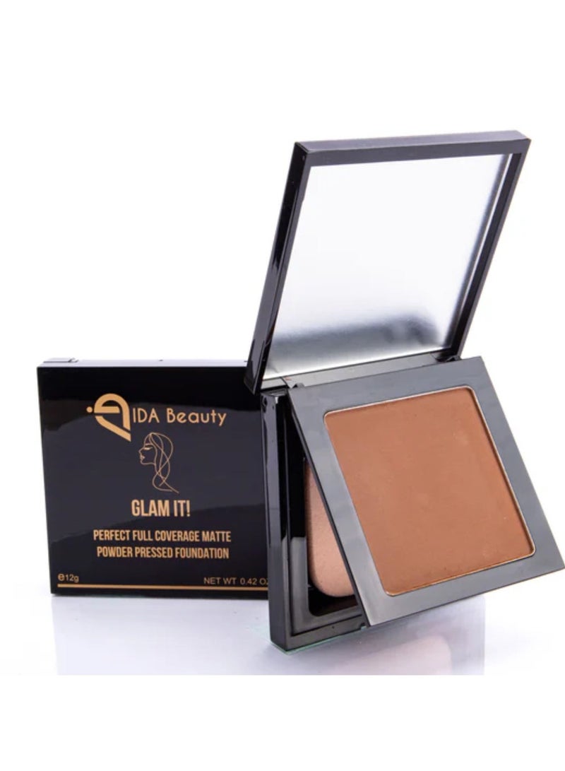 IDA Beauty Glam It! Perfect Full Coverage Matte Powder Pressed Foundation | 2-in-1 Setting & Foundation | Matte Finish, Long-Lasting, Lightweight | Vegan, Halal, Cruelty-Free( ife 04) - Image 1