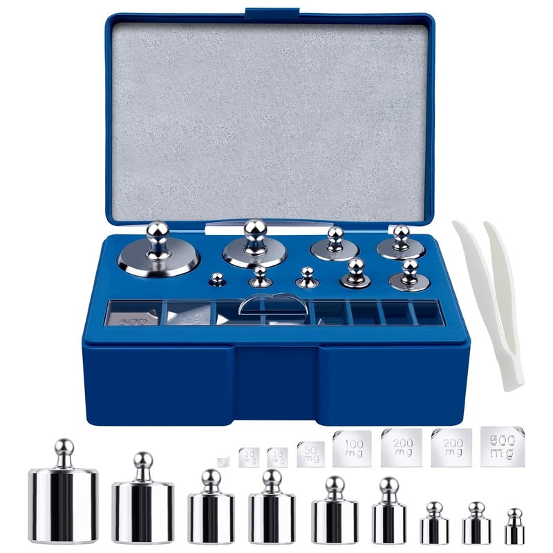 UCEC أوزان المعايرة لميزان رقمي، مجموعة أوزان 10 ملغ - 100 غرام، مجموعة أوزان معايرة دقيقة من الفولاذ المقاوم للصدأ مع ملقط للاستخدام في المختبرات والعلوم التعليمية - Image 1