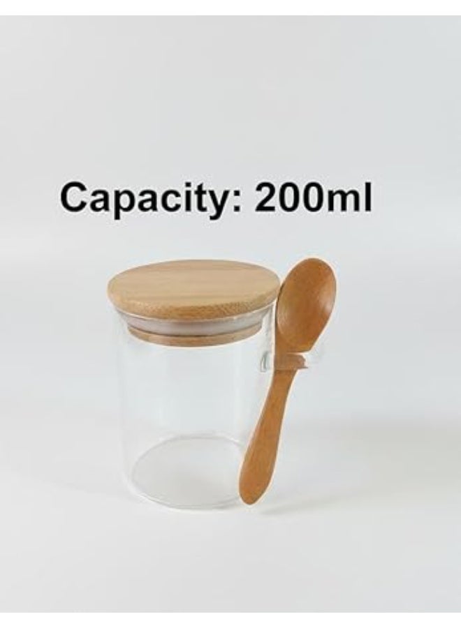 سبيس شوب وعاء توابل زجاجي سعة 200 مل مع غطاء وملعقة من الخيزران زجاج بوروسيليكات شفاف غطاء خشبي محكم الإغلاق مع حامل ملعقة مدمج مثالي للسكر والملح والقهوة والتوابل - Image 3