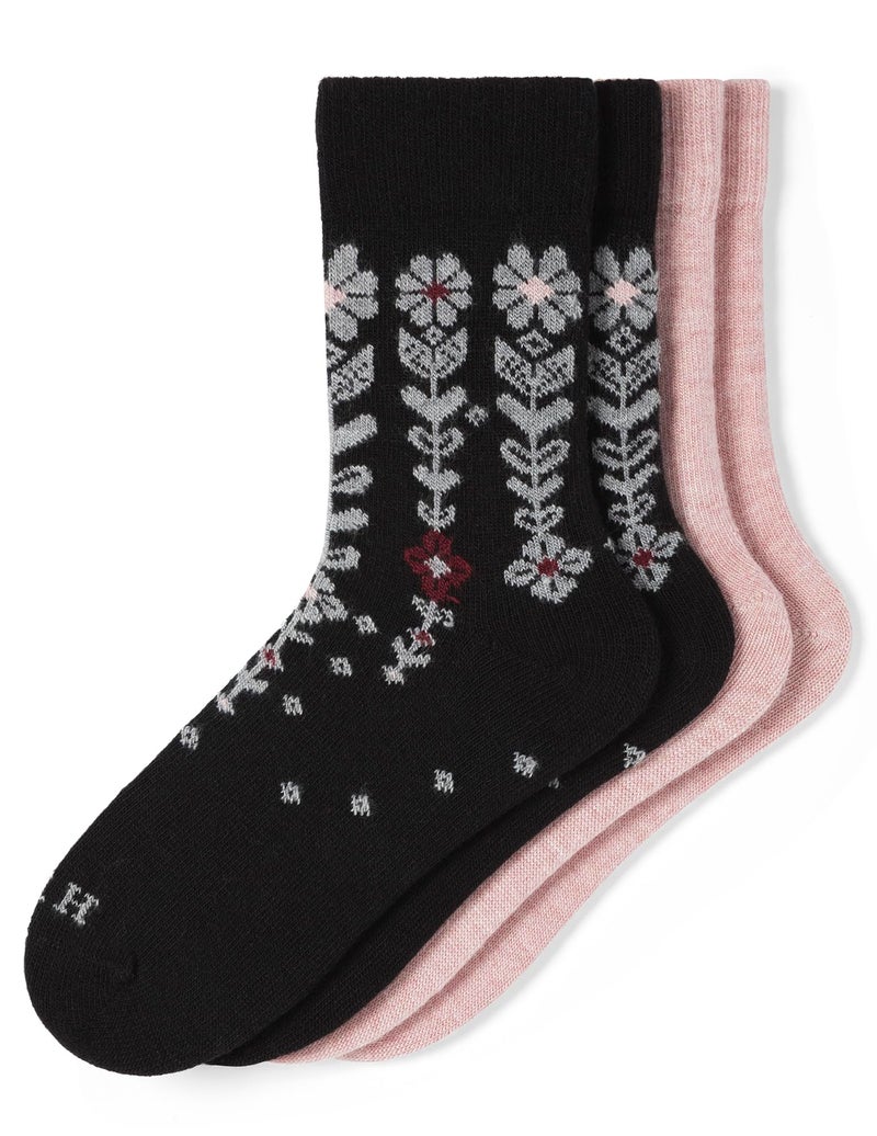HUE Women's Crew Length Boot Socks, 2 Pair Pack, Black Descending Flower, One Size - Image 1