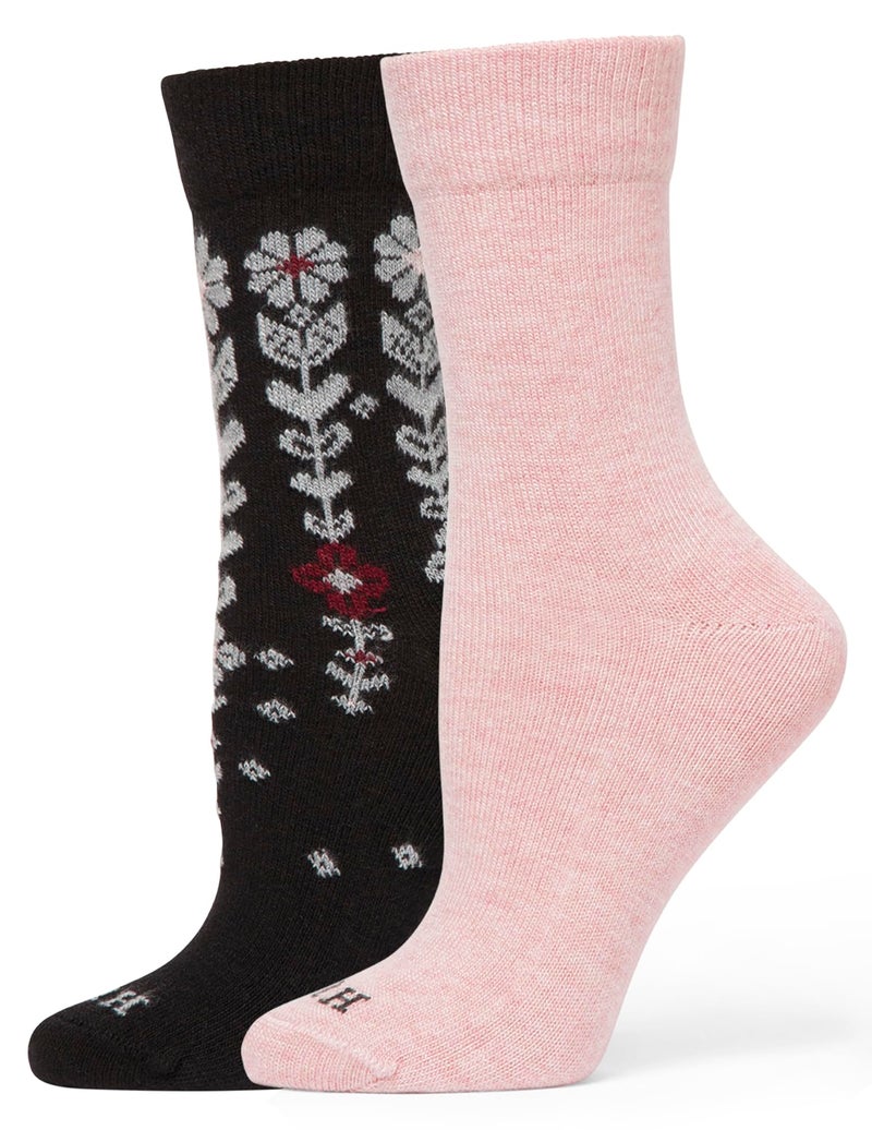 HUE Women's Crew Length Boot Socks, 2 Pair Pack, Black Descending Flower, One Size - Image 2
