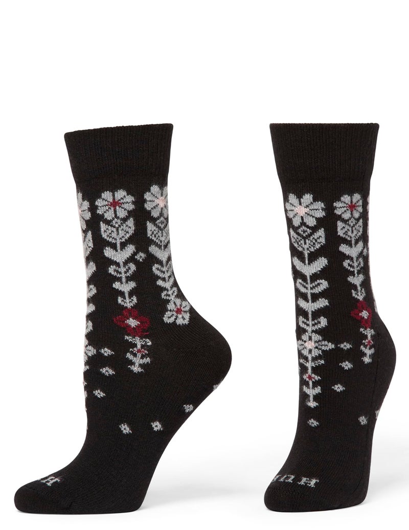 HUE Women's Crew Length Boot Socks, 2 Pair Pack, Black Descending Flower, One Size - Image 3