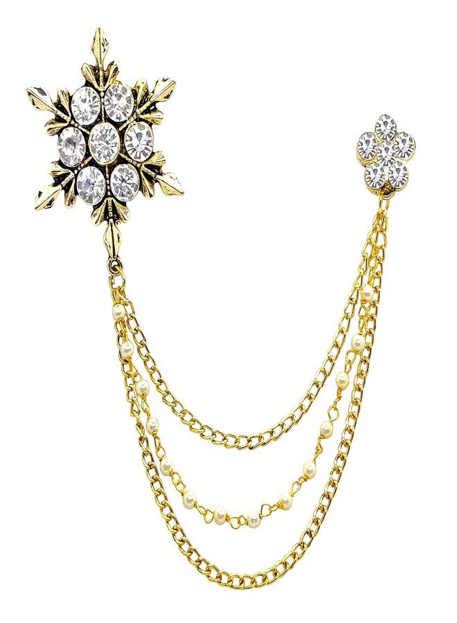FURE Snow Flake Triple Chain Metal Brooch for Men (Antic Golden) - Image 1