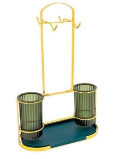 FALMER 1 Piece Countertop Kitchen Utensil Holder 2 Cup Cooking Cutlery Rack for Spoon Fork Knife - Green  - Image 2