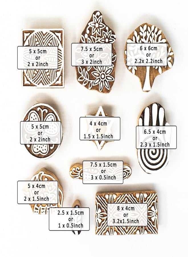 TWOGRAMS Wooden Stamp Block, Printing Stamp Design Set | Block for Printing Saree Border | Dresses, Craft Card Making, Scrapbook, Clay Pottery | Set of 10 | TwoGrams - Image 4