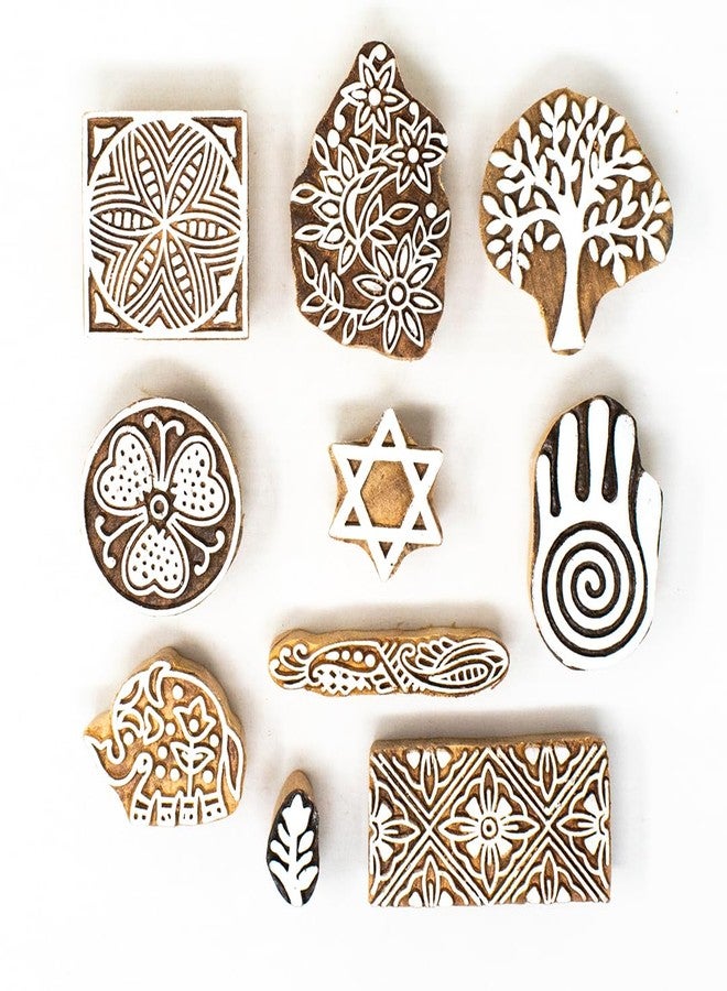 TWOGRAMS Wooden Stamp Block, Printing Stamp Design Set | Block for Printing Saree Border | Dresses, Craft Card Making, Scrapbook, Clay Pottery | Set of 10 | TwoGrams - Image 2