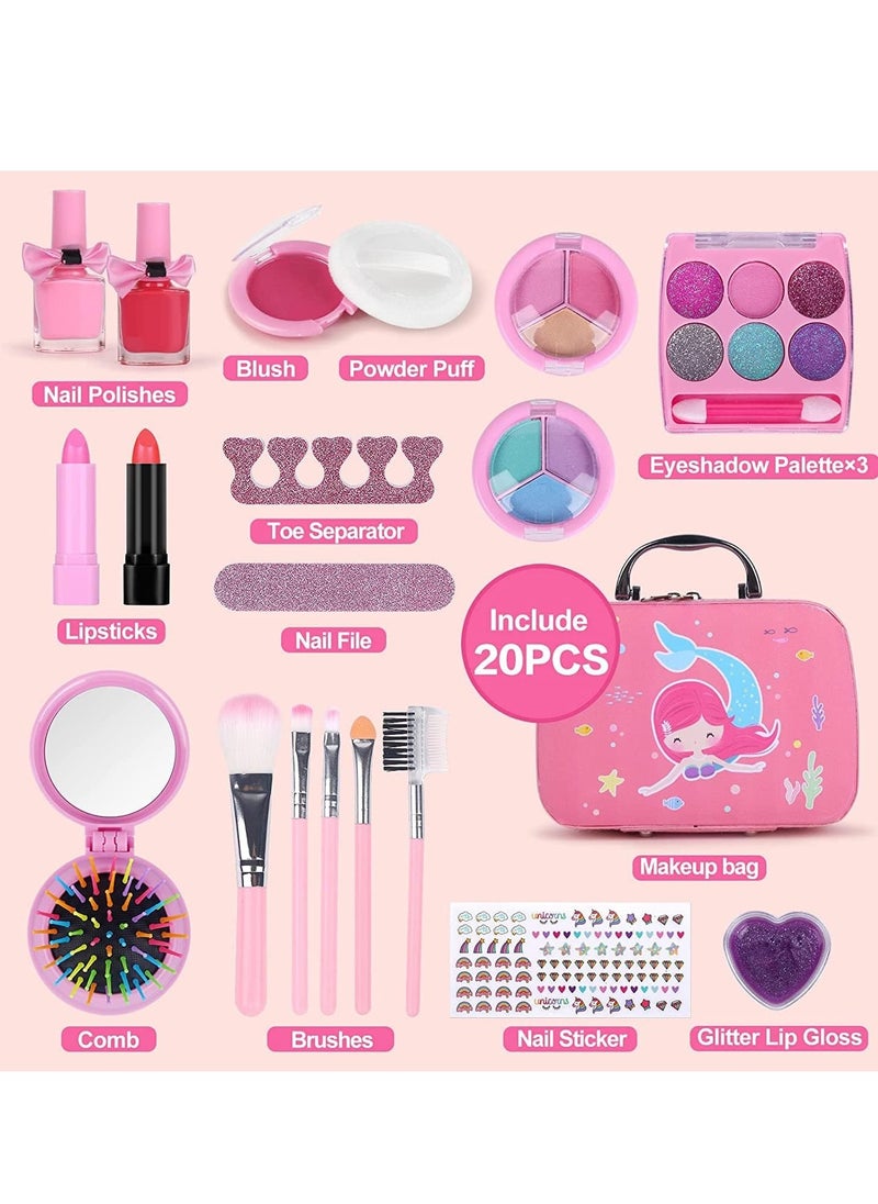 null - Kids Makeup kit for Girl, 20PCS Washable Makeup Set Toy with Real Cosmetic Case, Safe & Non-Toxic Kids Makeup Set  for 3-10 Years Old Kid - Image 1