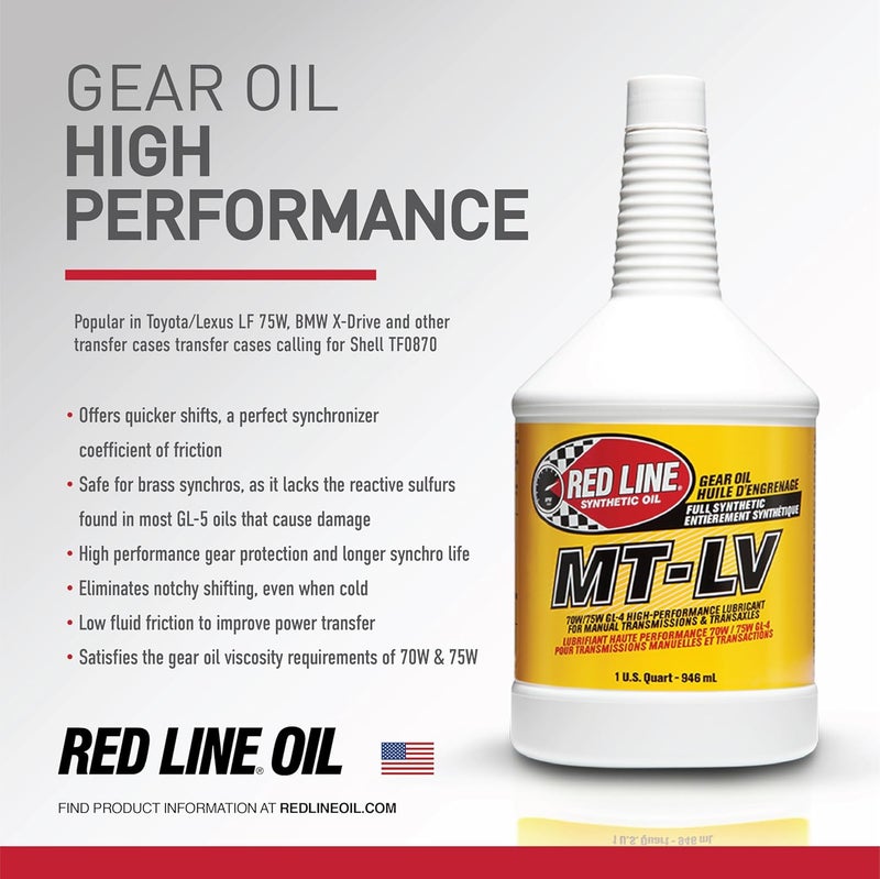 ريد لاين (50604) MT-LV 70W/75W GL-4 زيت تشحيم تروس اصطناعي كامل عالي الأداء لناقل الحركة اليدوي والمحاور التفاضلية - 1 كوارت - Image 5