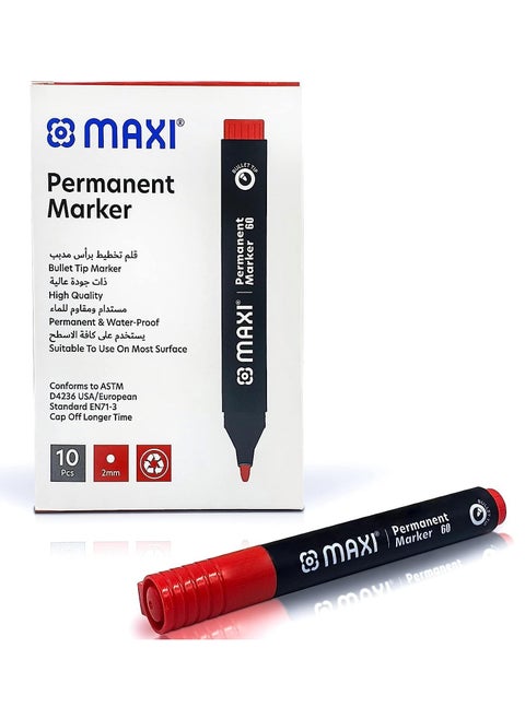 10-Piece Permanent Markers Chisel Tip Red Ink