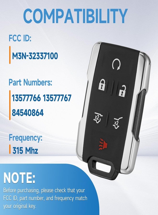 LYFUCESS Key Fob Replacement Fits for Chevy Tahoe Suburban 2015-2020 GMC Yukon/Yukon XL Denali 2015 2016 2017 2018 2019 2020 Keyless Entry Remote Control 315 Mhz M3N-32337100 13577766 13577767 - Image 2
