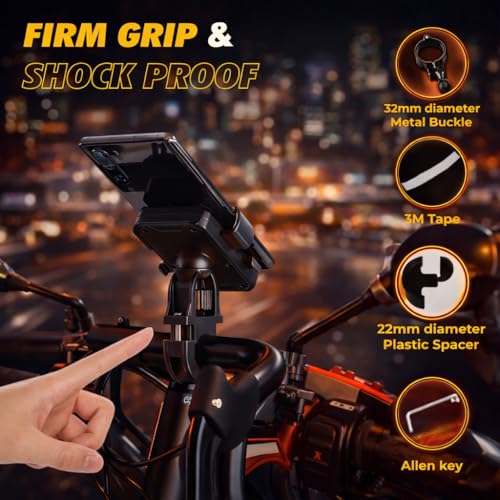 keeshar MotoPro K3 Universal Bike & Motorcycle Phone Holder | Handlebar Mount with Secure Grip | Anti-Slip Adjustable Clamp | Mobile Stand for All Smartphones | Black - Image 2