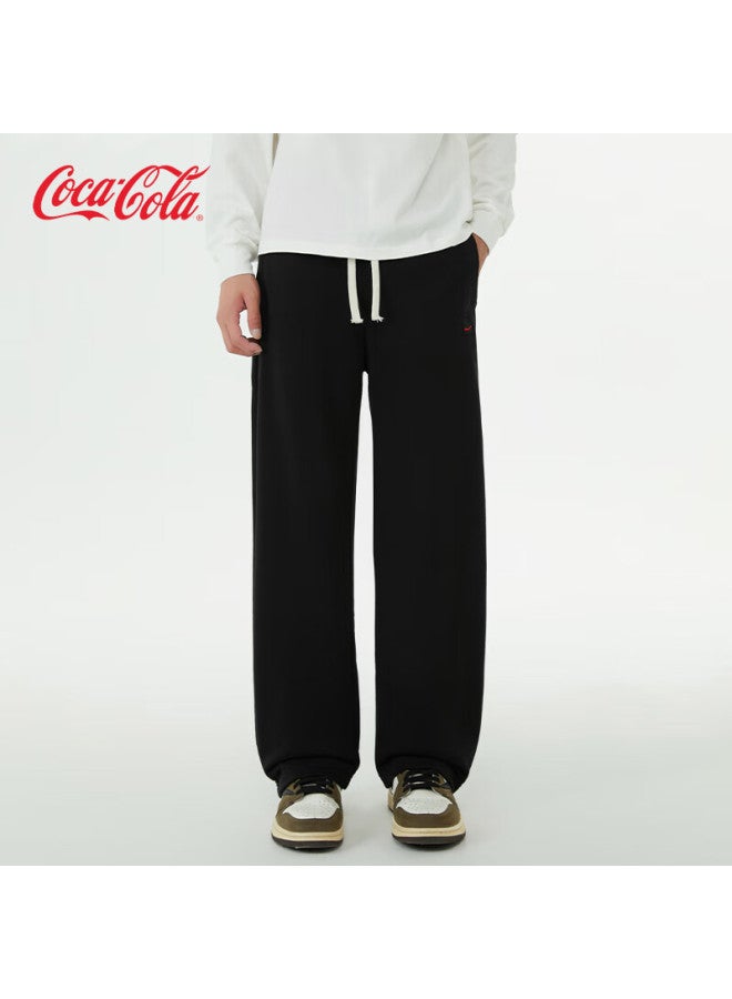 Coca-cola Men's Casual Pants Autumn Winter American Style Wide-leg Embroidered Straight-leg Sweatpants Black (fleece Lined) 2XL - Image 2
