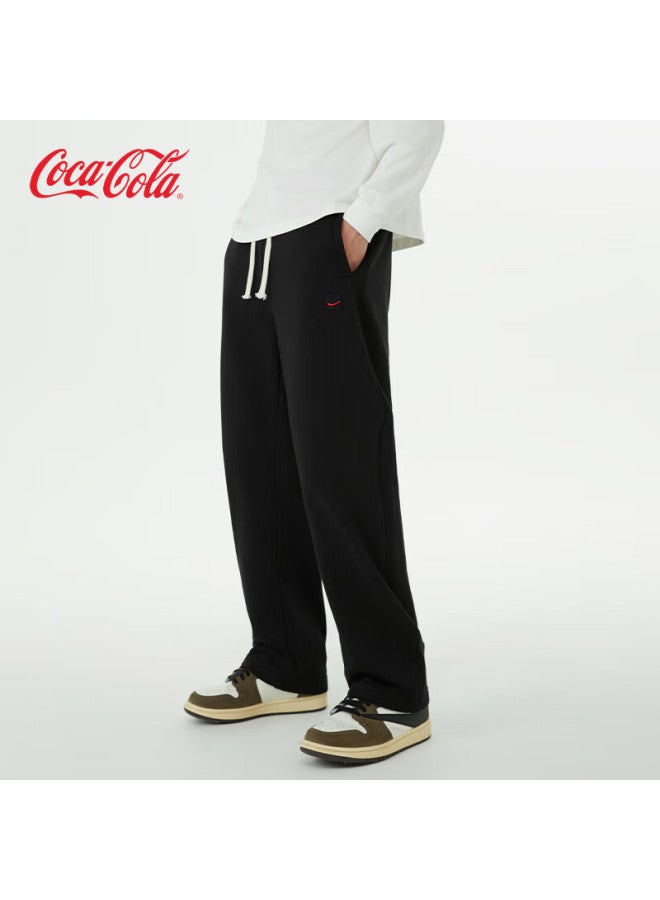 Coca-cola Men's Casual Pants Autumn Winter American Style Wide-leg Embroidered Straight-leg Sweatpants Black (fleece Lined) 2XL - Image 3