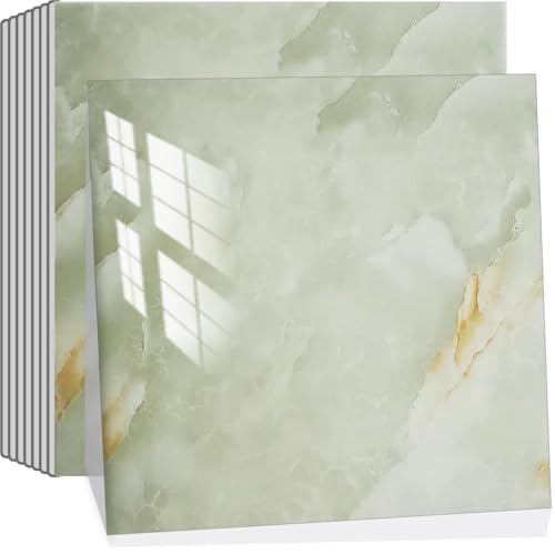 SHOWCOLOUR 20 Sheets Peel and Stick Backsplash Marble Look 12X12 Self Adhesive Wall Tile Back Splashes for Kitchen Bathroom Colorful Tiles 20 Green - Image 1
