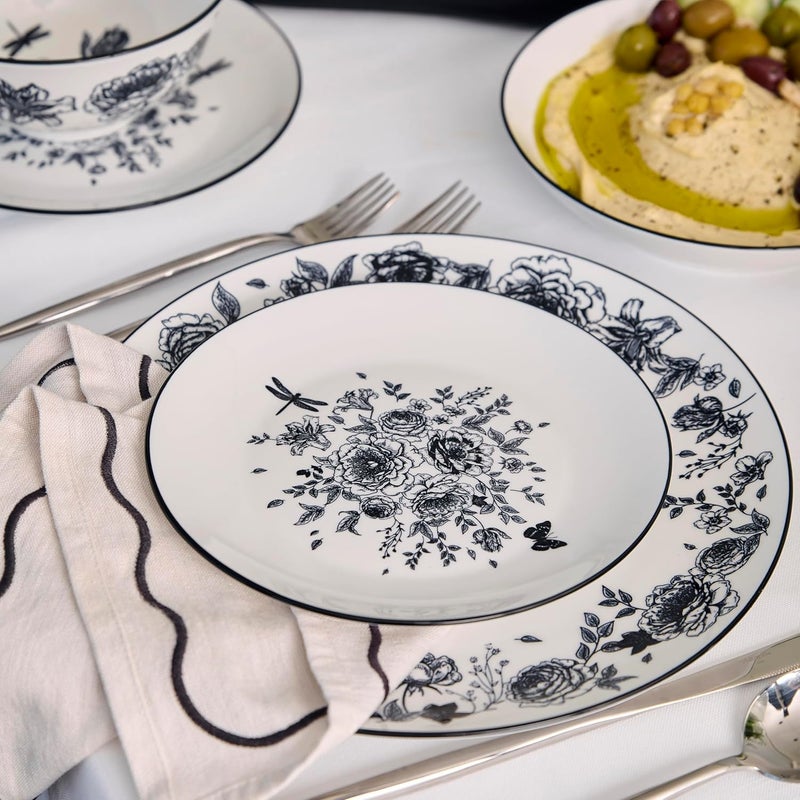 Stone Lain طقم أدوات المائدة من ستون لين إسمى 16 قطعة من الخزف أطباق وأوعية طعام لطقم مكون من 4 أوعية حبوب ومعكرونة آمنة للاستخدام في الميكروويف وغسالة الصحون باللون الأسود - Image 2