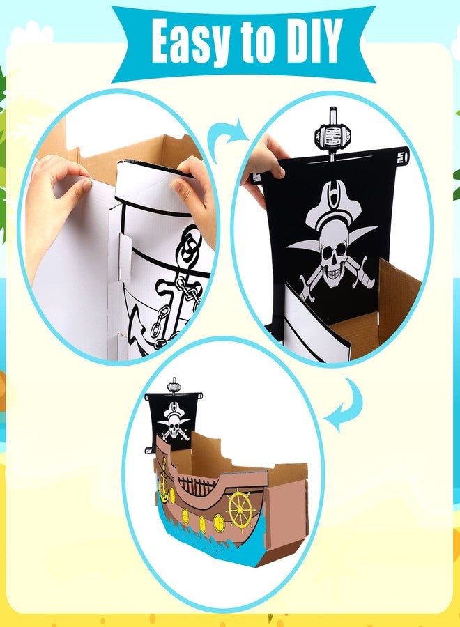 Eaasty بيت لعب قارب قراصنة ملون هالوين Eaasty للأطفال للحرف اليدوية DIY كبير للأطفال للعب في الهواء الطلق لتلوين حفلات قراصنة هالوين 35.4 × 14 بوصة - Image 3