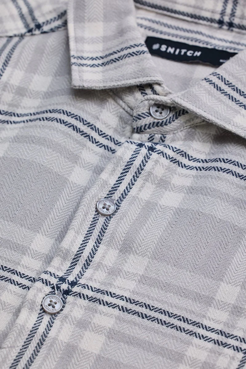 سنيتش Light Grey Checkered Long Sleeve Slim Fit Shirt