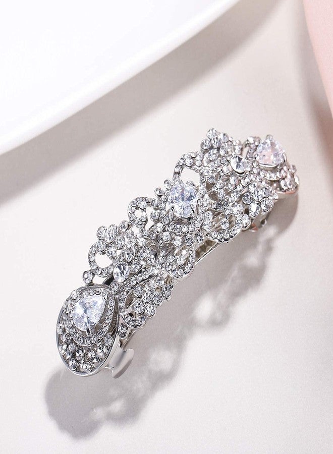 EVER FAITH Silver-Tone Austrian Crystal CZ Art Deco Flower Tear Drop Hair Barrette Clip Clear - Image 4