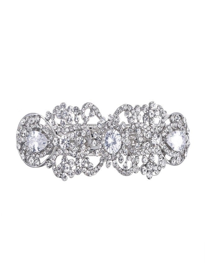 EVER FAITH Silver-Tone Austrian Crystal CZ Art Deco Flower Tear Drop Hair Barrette Clip Clear - Image 1