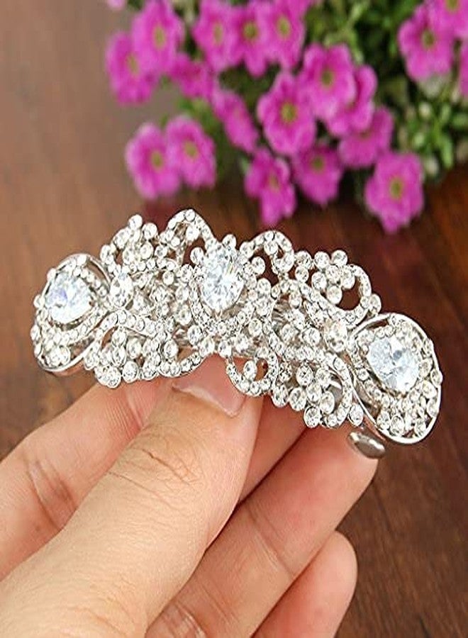 EVER FAITH Silver-Tone Austrian Crystal CZ Art Deco Flower Tear Drop Hair Barrette Clip Clear - Image 5