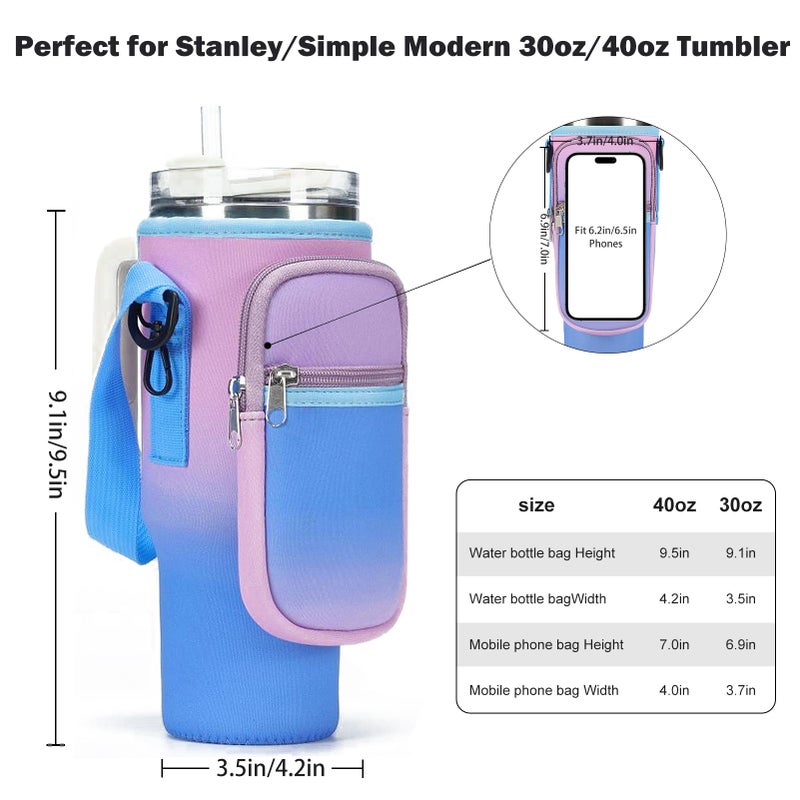 GOEWY Water Bottle Carrier Bag for Stanley 40 oz Tumbler with Phone Pocket Neoprene Water Bottle Holder with Shoulder & Handheld Strap Stanley Cup Accessories - Image 2