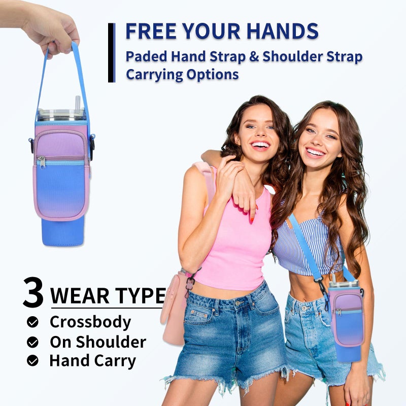 GOEWY Water Bottle Carrier Bag for Stanley 40 oz Tumbler with Phone Pocket Neoprene Water Bottle Holder with Shoulder & Handheld Strap Stanley Cup Accessories - Image 3